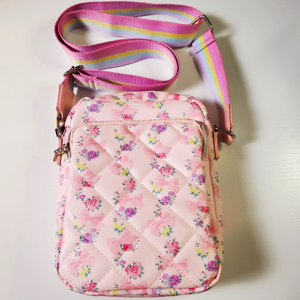 Floral Pink Quilted Crossbody Bag